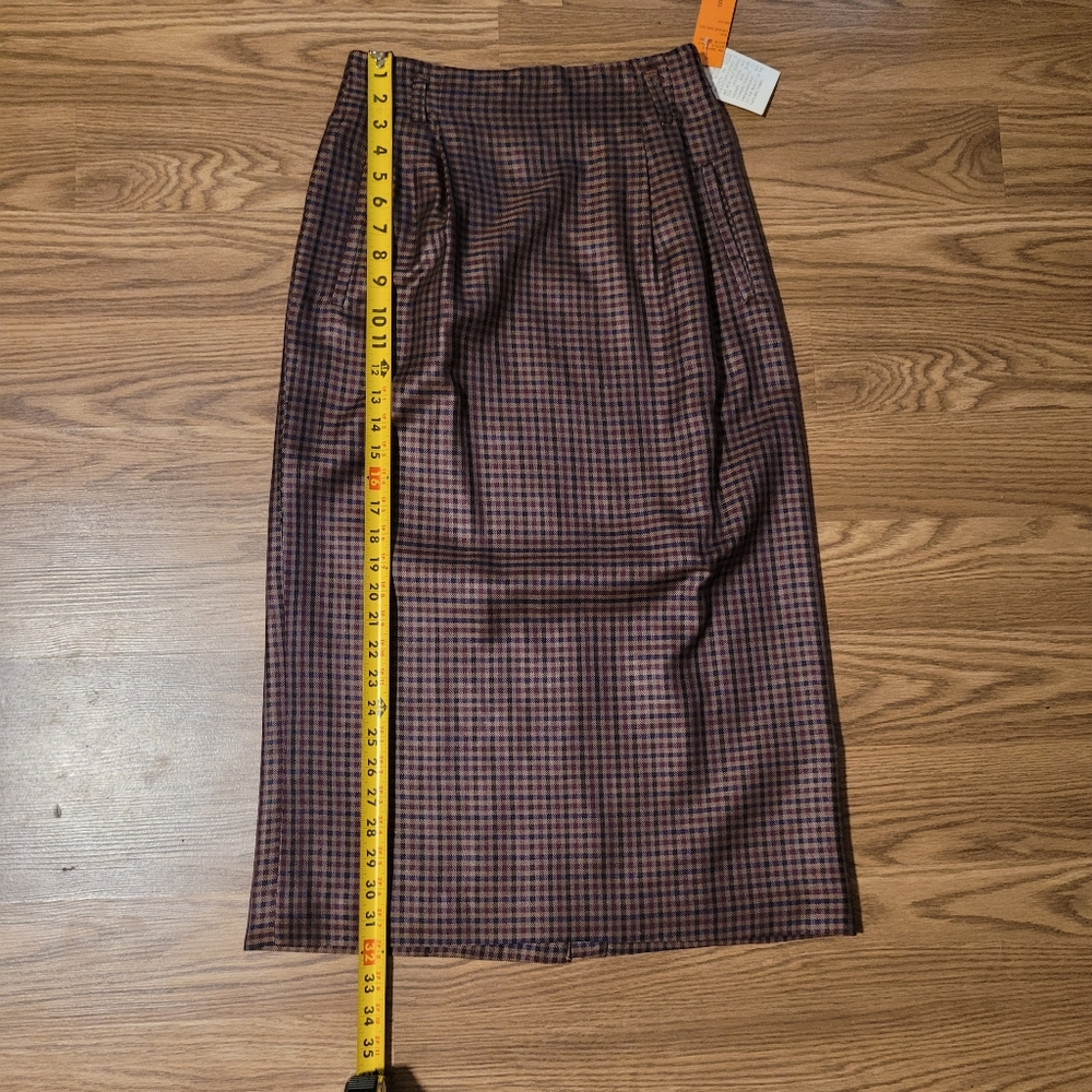 Silk Plaid Midi Skirt in Plum and Olive - Picture 7 of 9